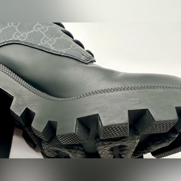 Gucci Apollo GG Monogram Canvas Black Leather Samoa Trip Combat Boots EU 40 US10 - Picture 8 of 13
